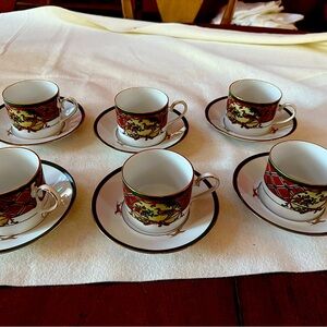 Set of six Noritake Royal Hunt china cups and saucers.